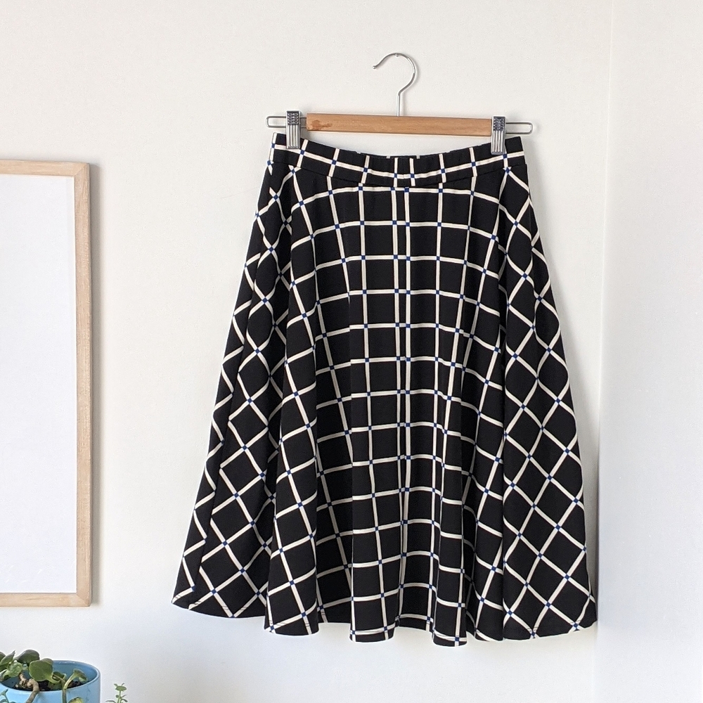 black & white windowpane circle skirt